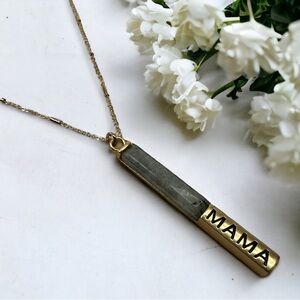 Pendant Mama Necklace Gold Tone Gray Stone